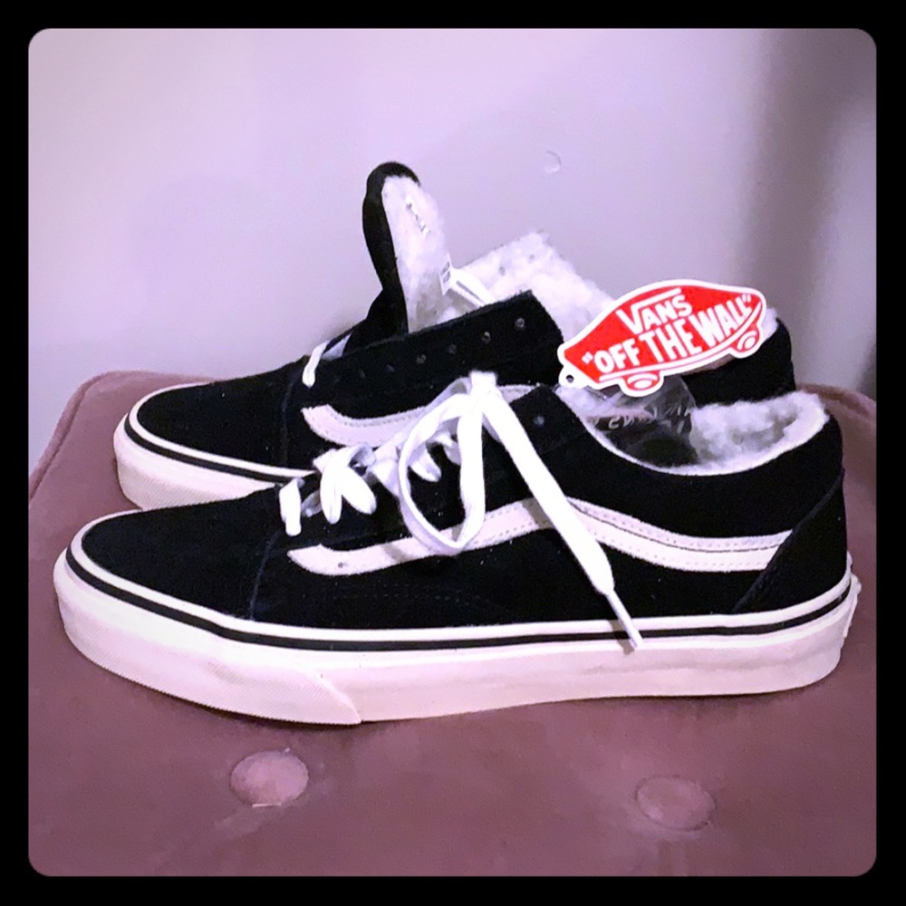 Black and white Vans with shearling inside